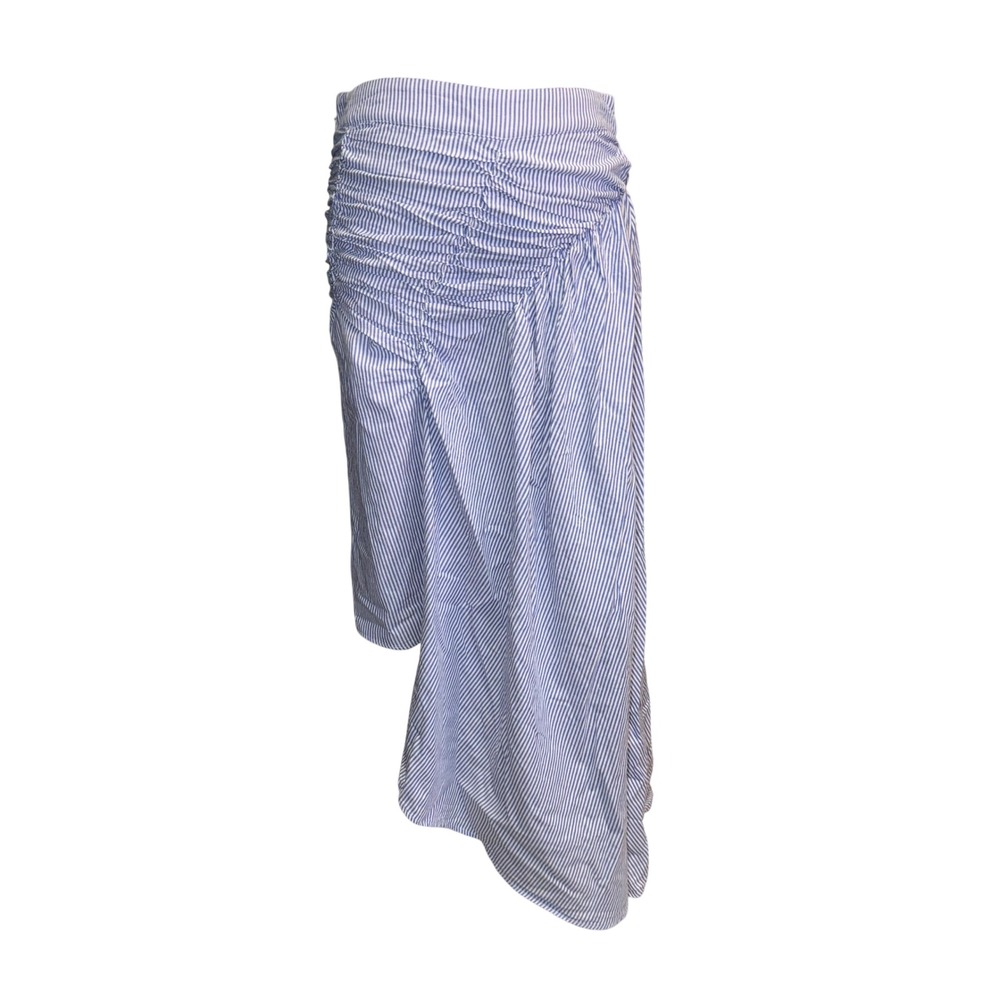 Blue White Striped Ruched Asymmetrical Midi Skirt Lagenlook Euro style M